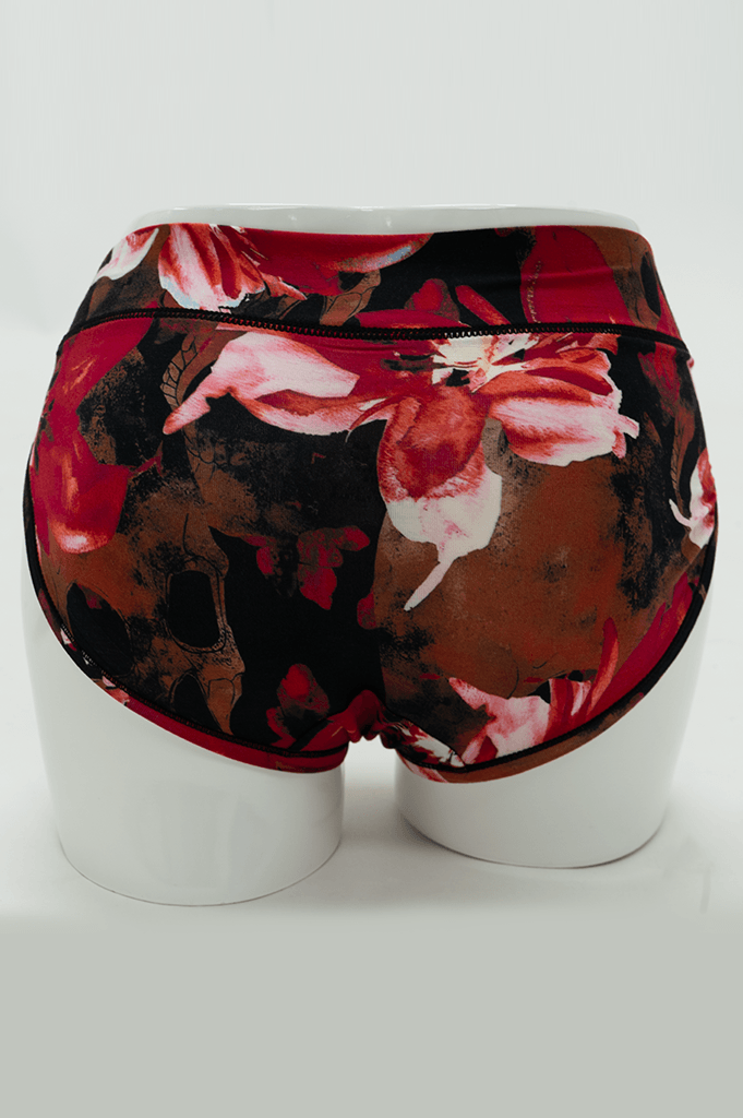 Back view of a floral bamboo hipster brief showing the full coverage design