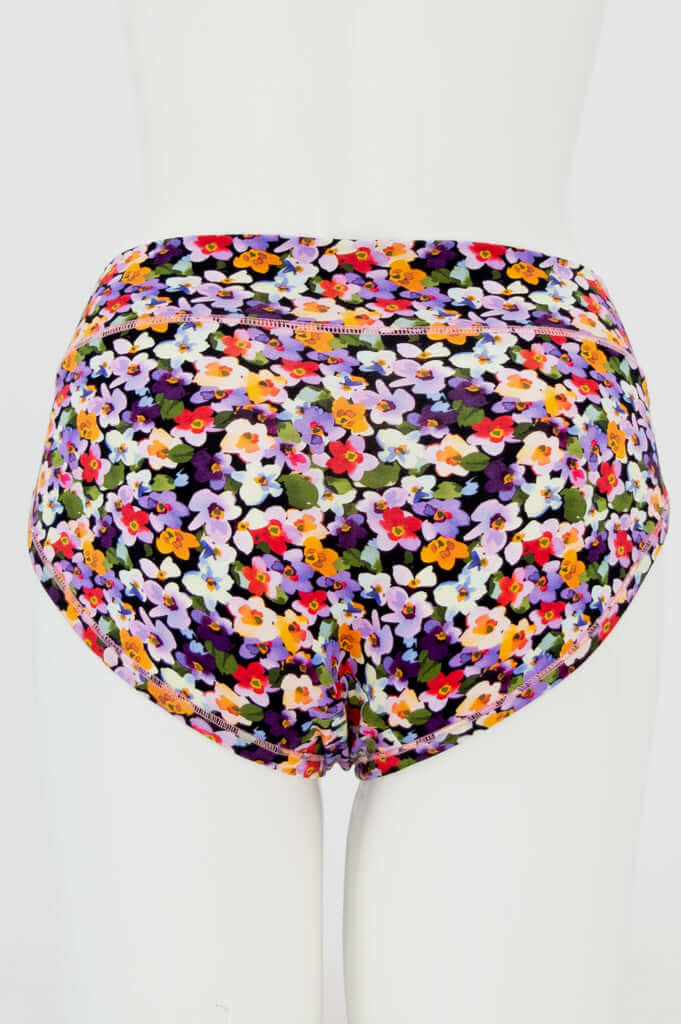 Back view of floral bamboo hipster underwear on mannequin