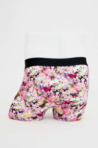 Back view of floral print men's boxer briefs highlighting the stretchy waistband