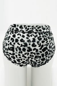 Back view of leopard print bamboo hipster underwear on mannequin