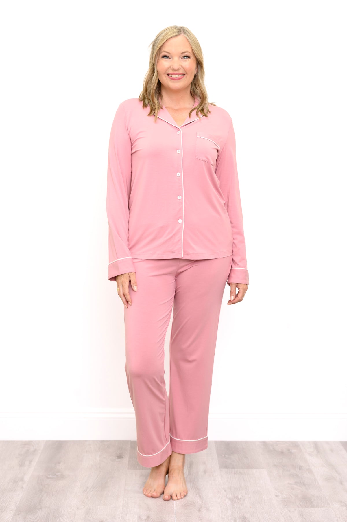 Ensemble de pyjama long en bambou, Rose poudré