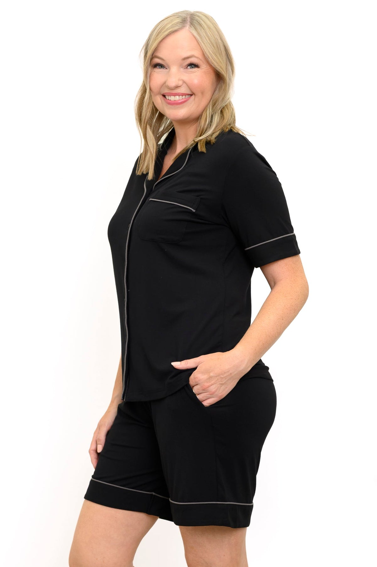 Bamboo Short PJ Set, Black