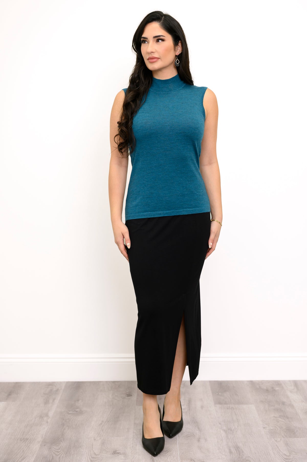 Rita Sweater, Soft Teal, Merino Wool