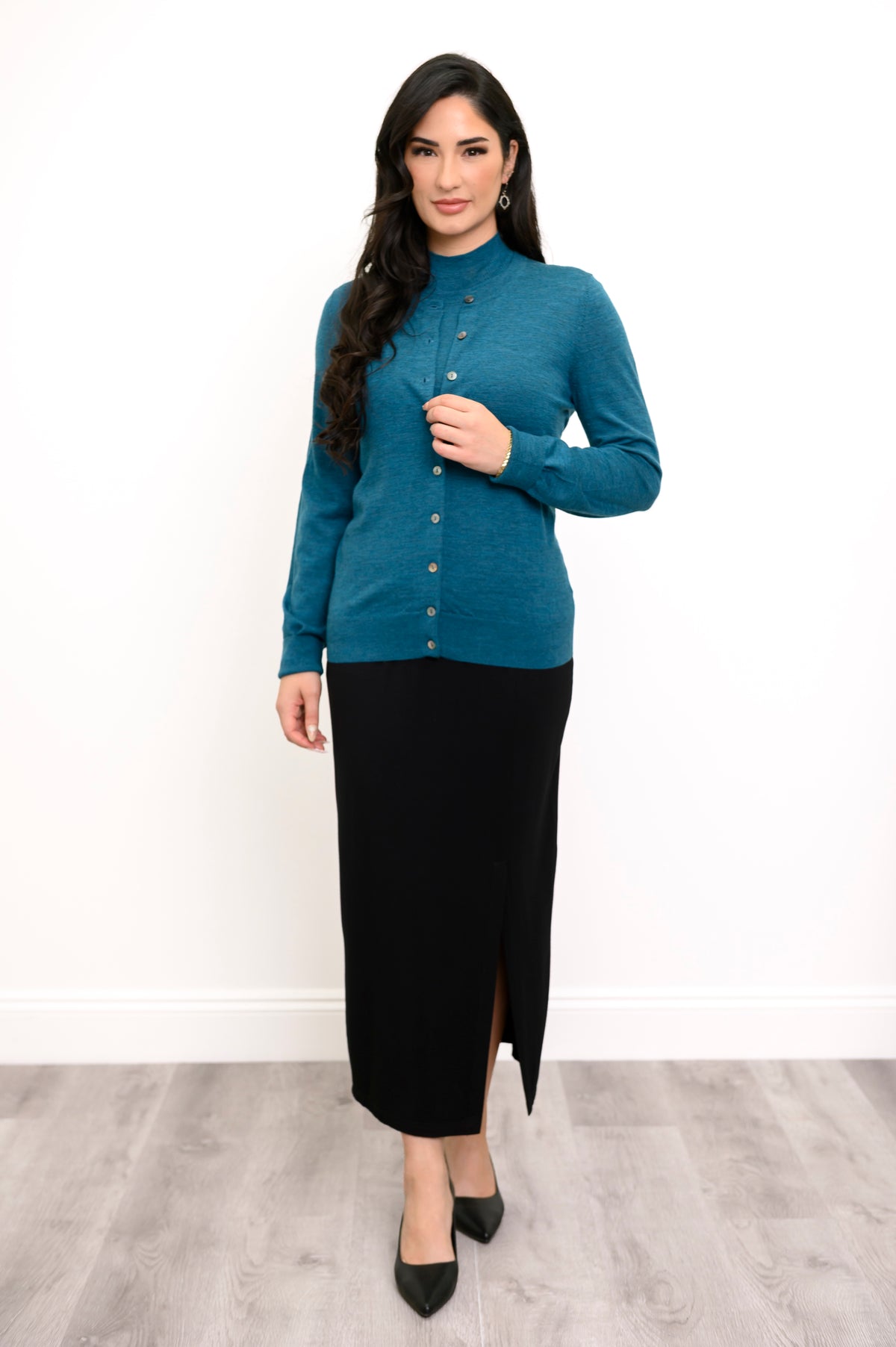 Rita Sweater, Soft Teal, Merino Wool