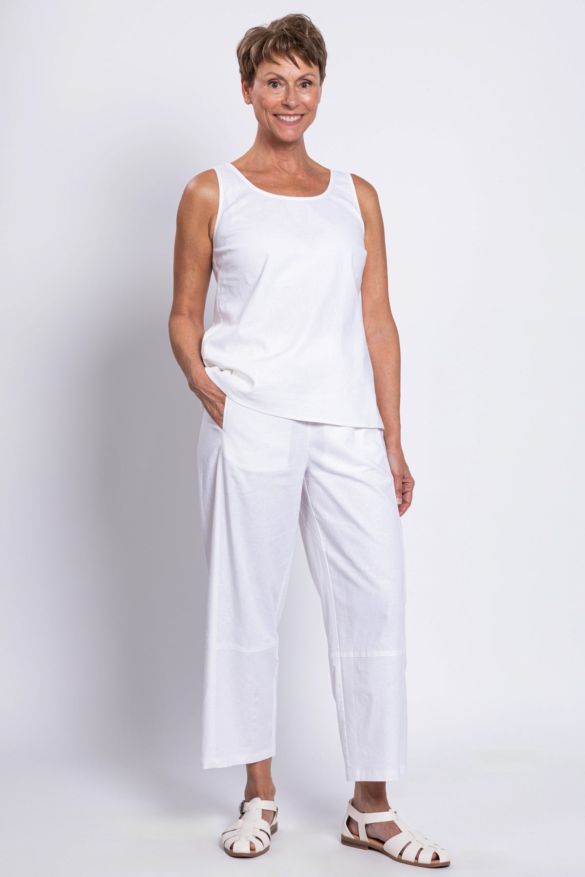 Boardwalk Pant, White, Linen Viscose