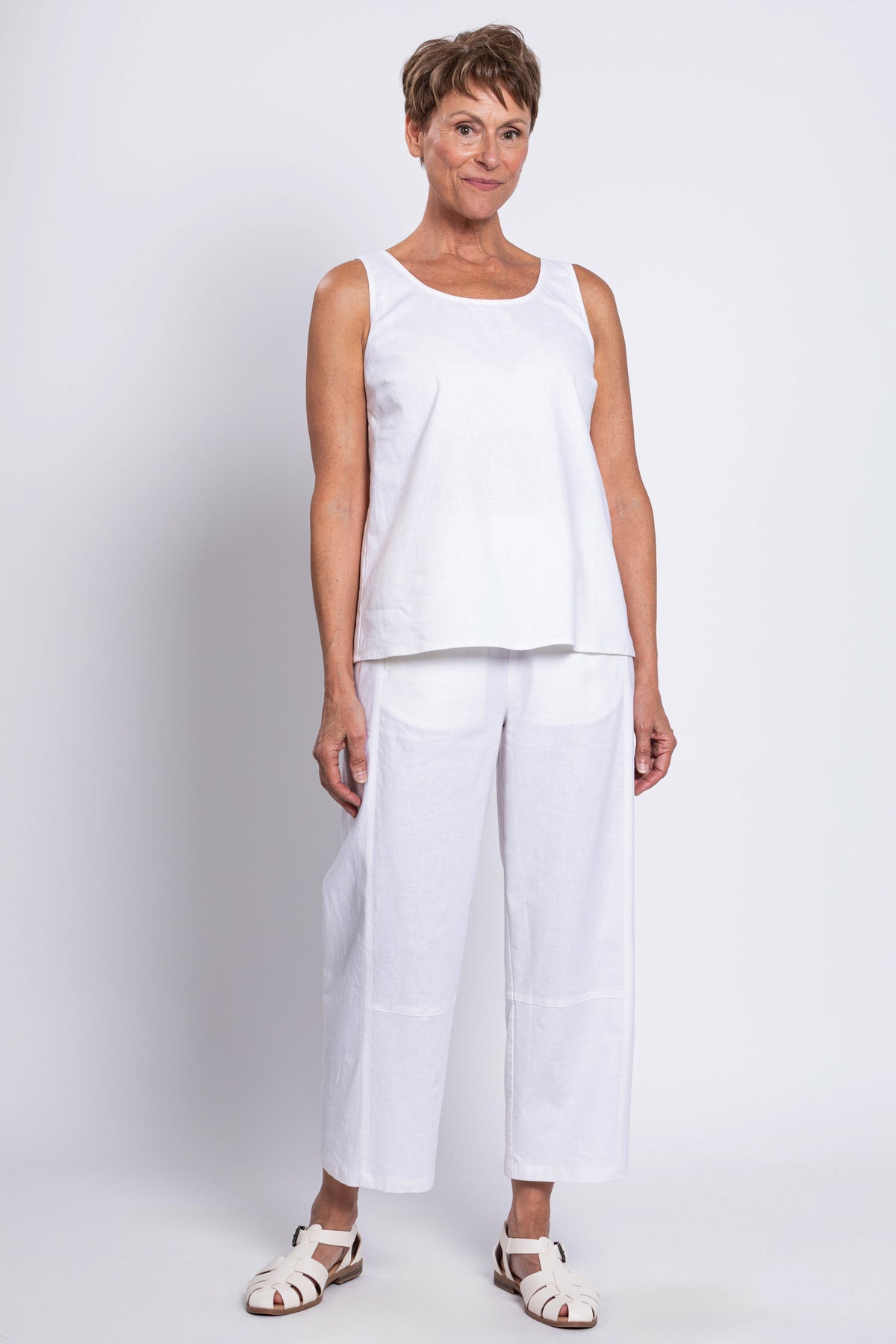 Ferris Tank, White, Linen Viscose