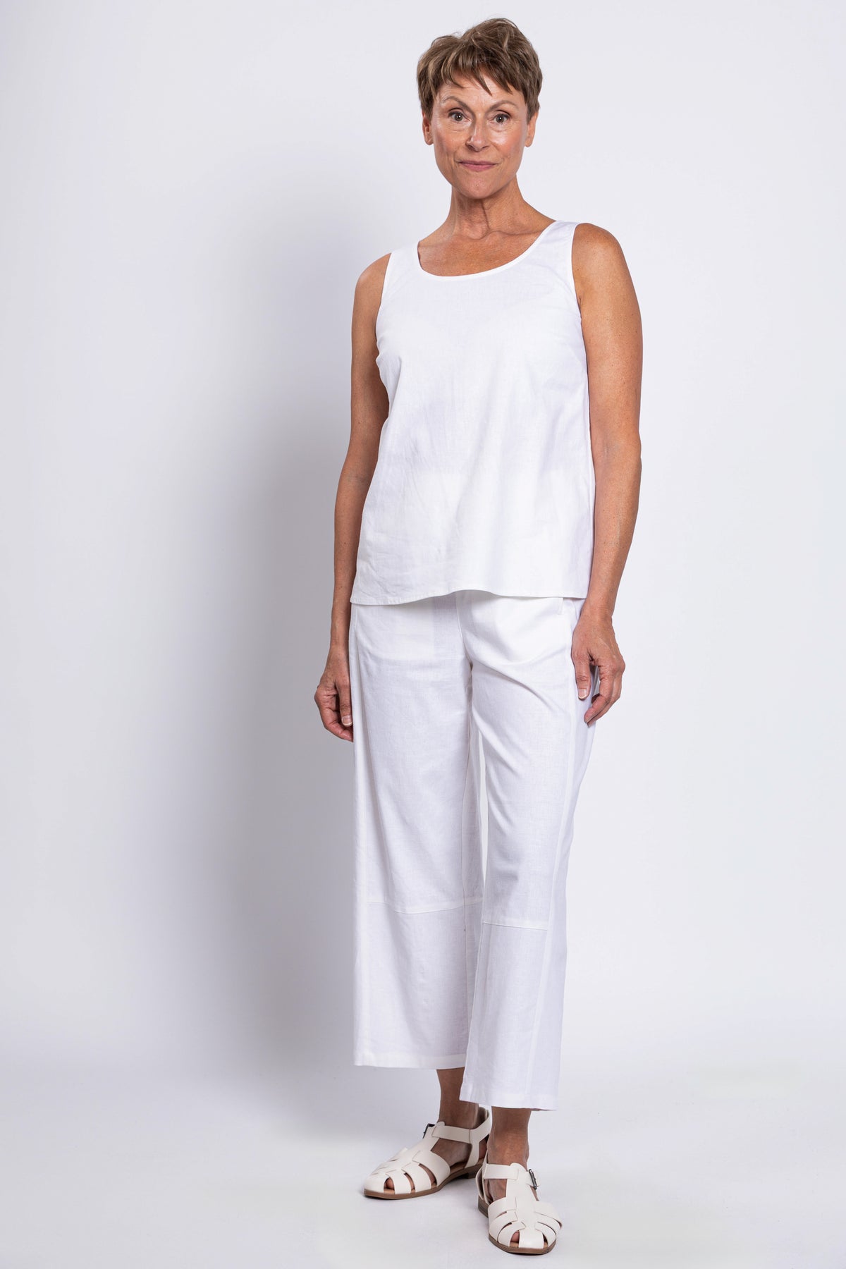 Ferris Tank, White, Linen Viscose