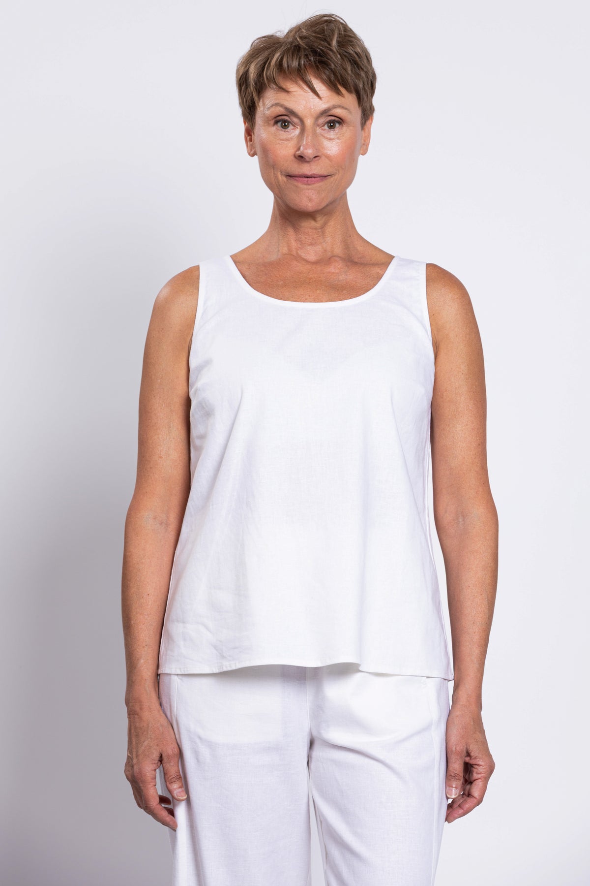 Ferris Tank, White, Linen Viscose