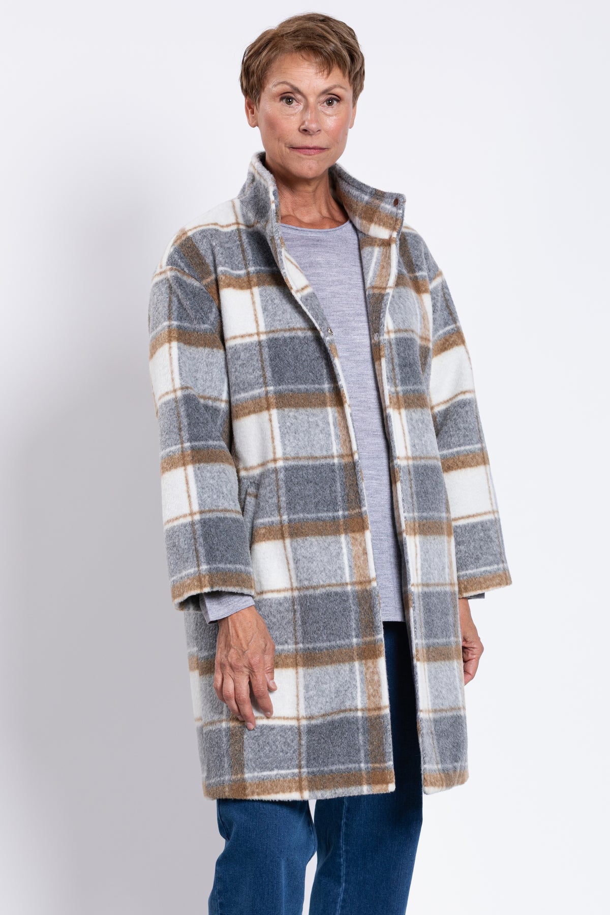 Burke Coat, Natural Check, Boiled Wool