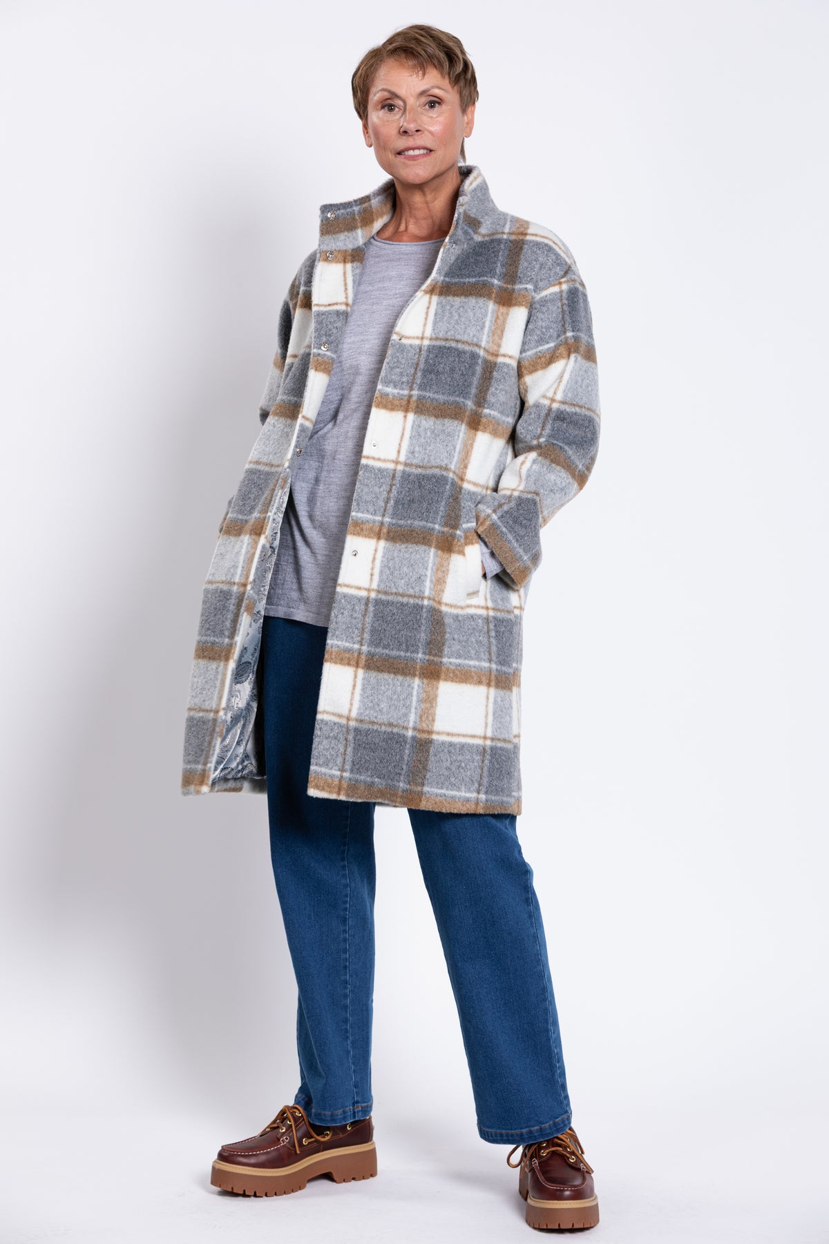 Burke Coat, Natural Check, Boiled Wool