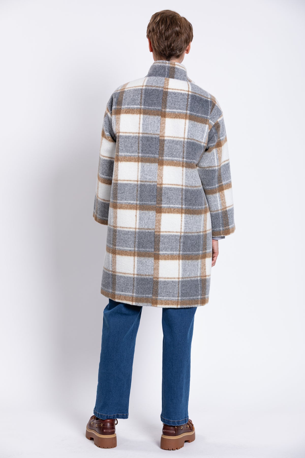 Burke Coat, Natural Check, Boiled Wool