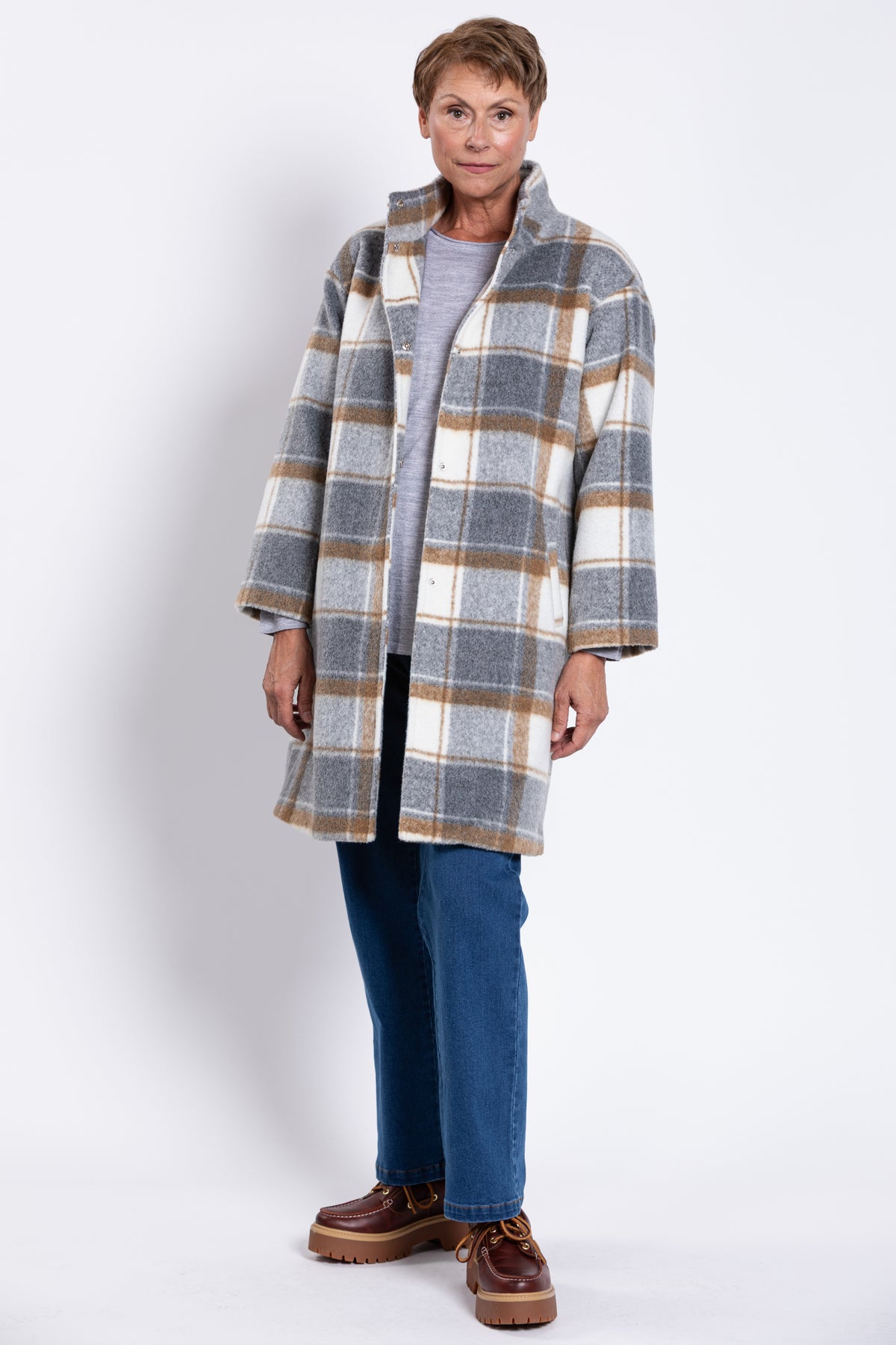 Burke Coat, Natural Check, Boiled Wool