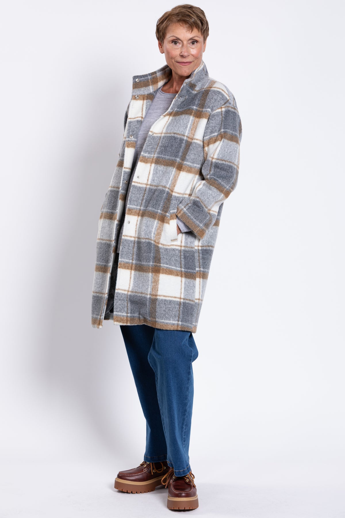 Burke Coat, Natural Check, Boiled Wool