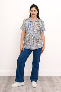 Carolina Blouse, Denim Parade, Linen Bamboo