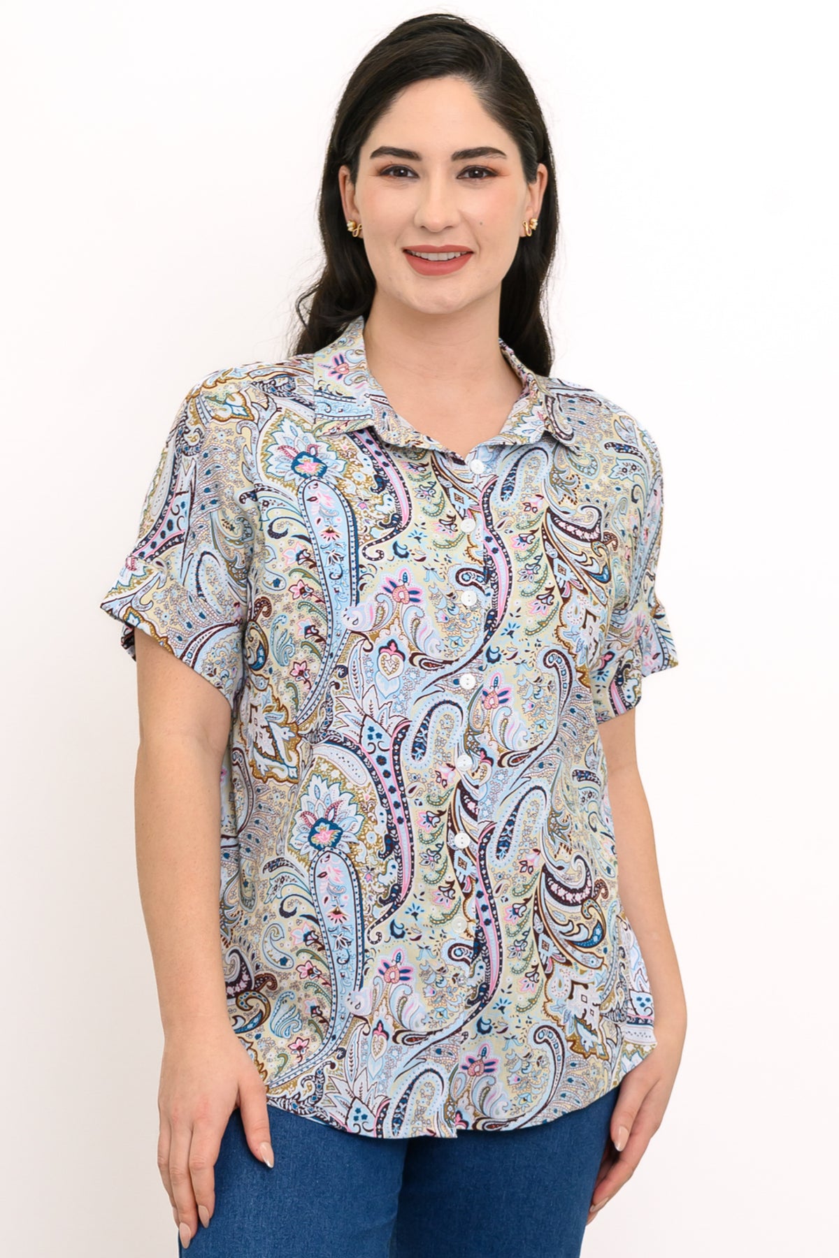 Carolina Blouse, Denim Parade, Linen Bamboo