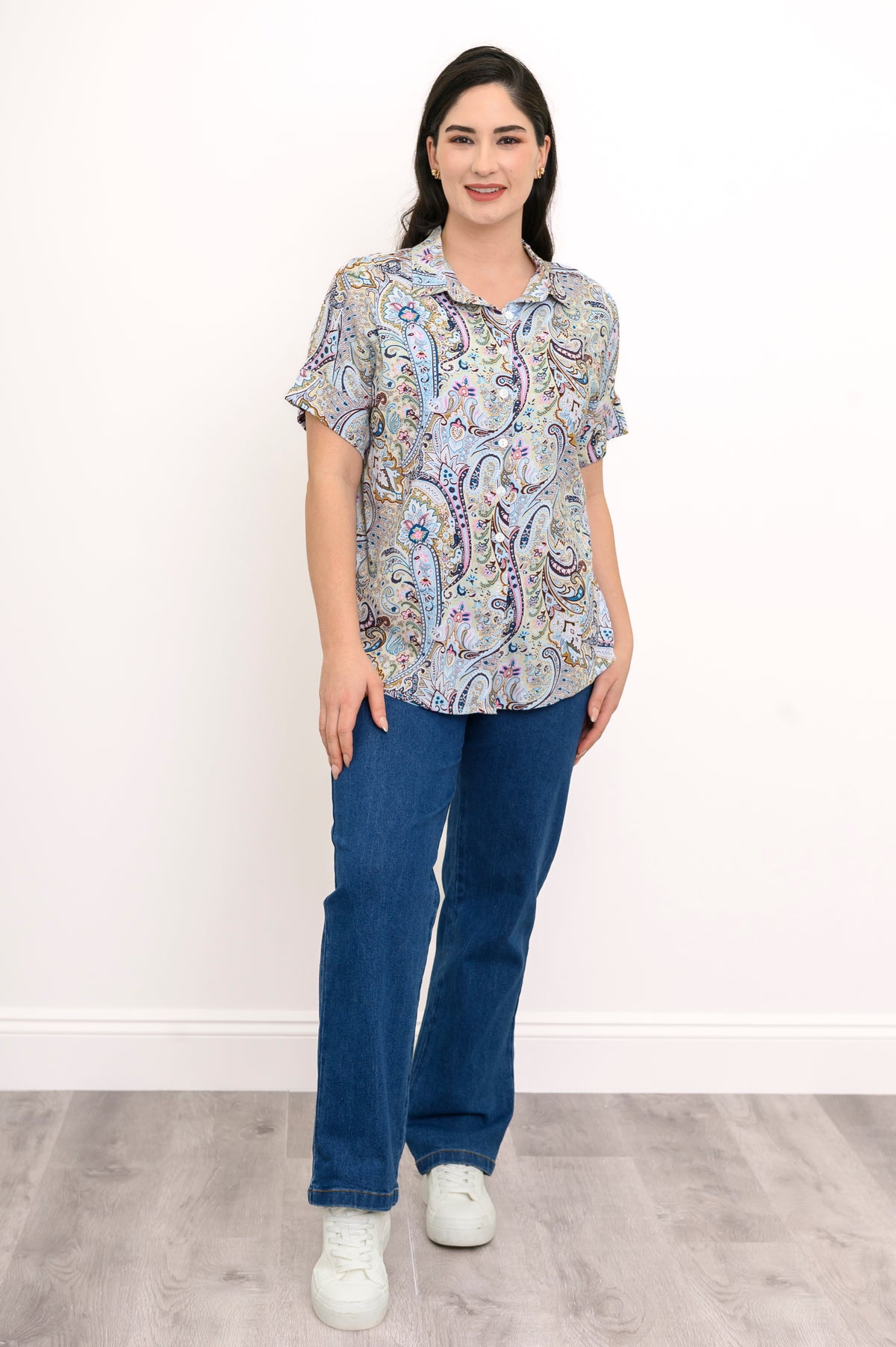 Carolina Blouse, Denim Parade, Linen Bamboo