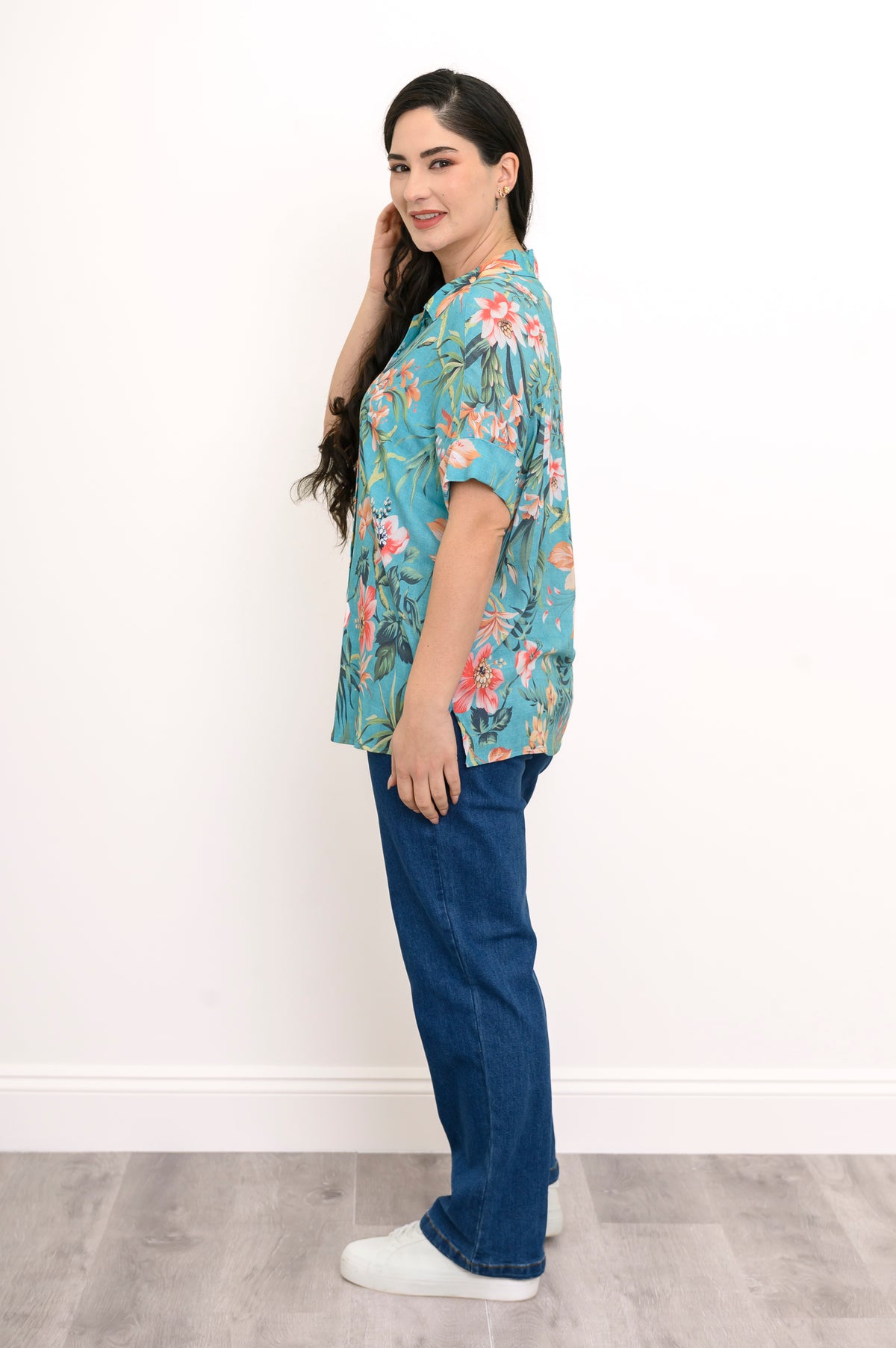 Carolina Blouse, Teal Fiji, Linen Bamboo