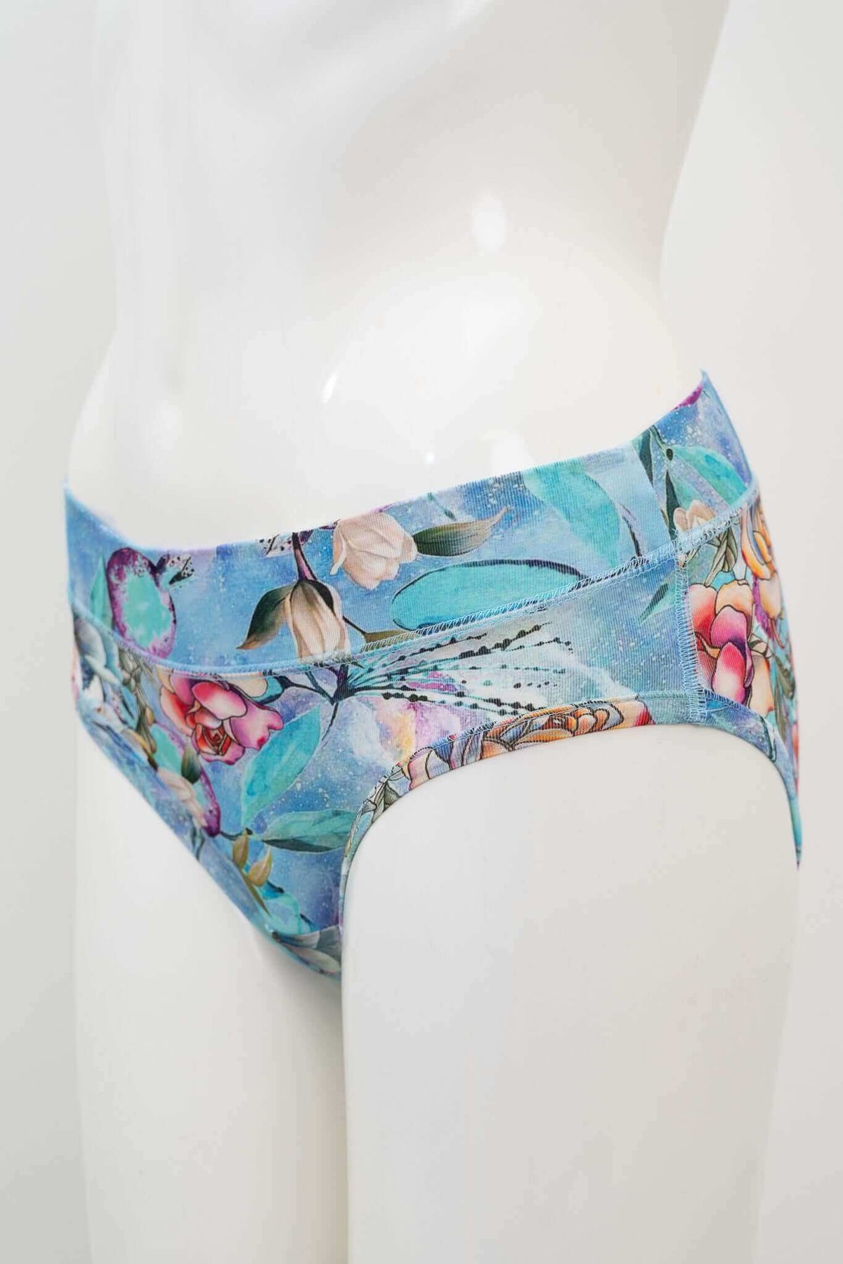 Side view of Celestial Blossom hipster underwear showing seamless fit
