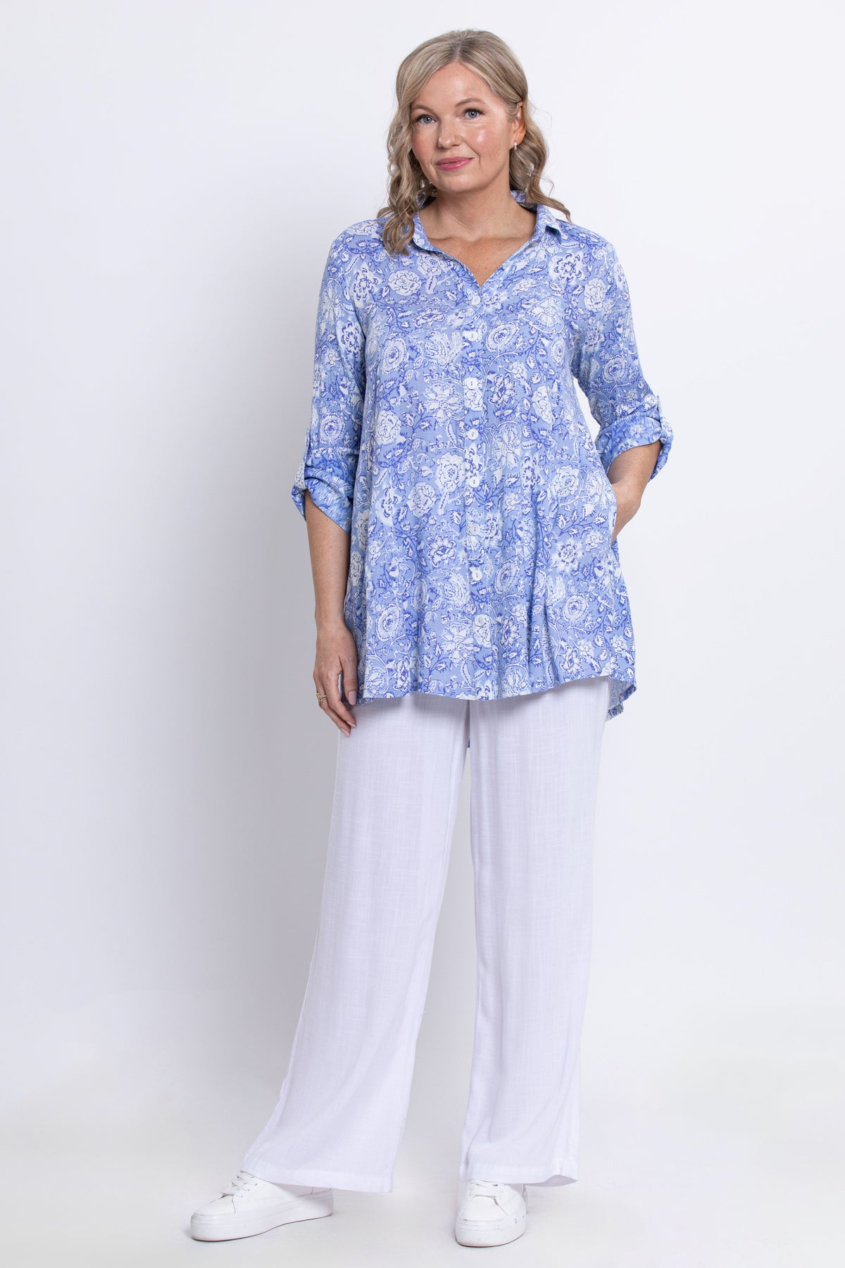 Celine Blouse, Peri Teatime, Linen Bamboo