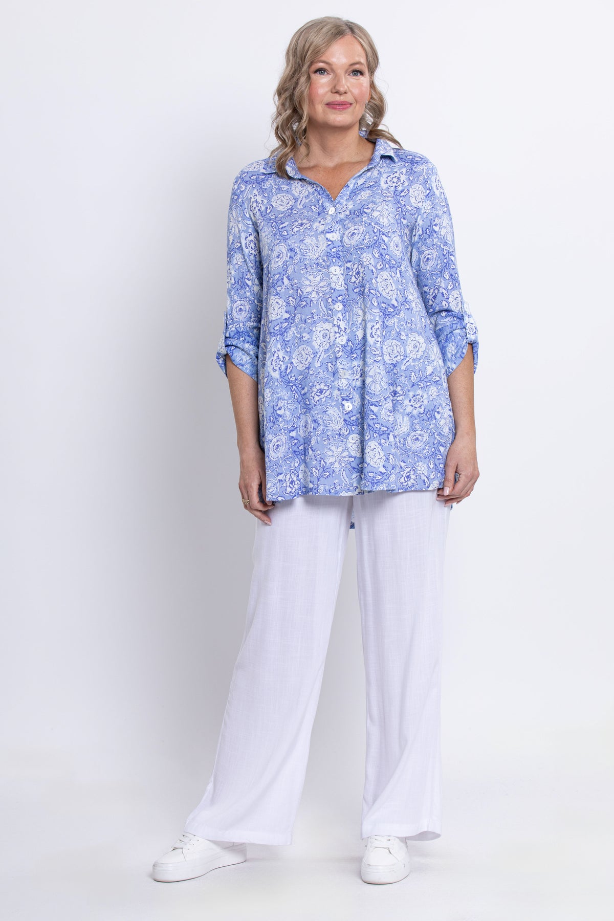 Celine Blouse, Peri Teatime, Linen Bamboo