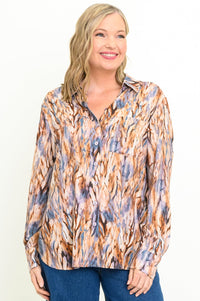 Medium shot of a relaxed-fit linen bamboo blend shirt with a spread collar and breast pocket