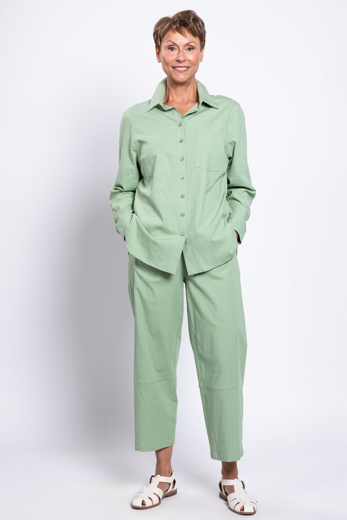 Charlie Blouse, Sage, Linen Viscose