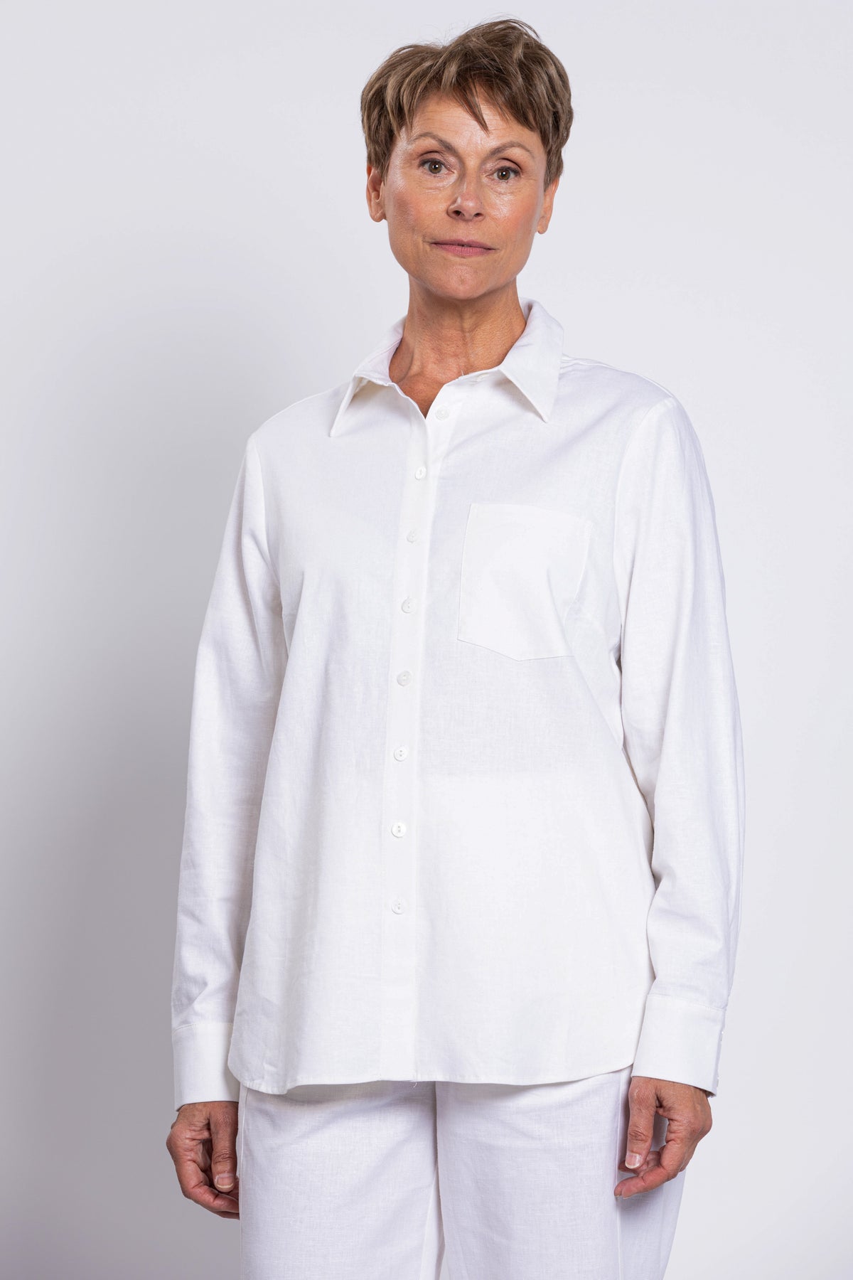 Charlie Blouse, White, Linen Viscose