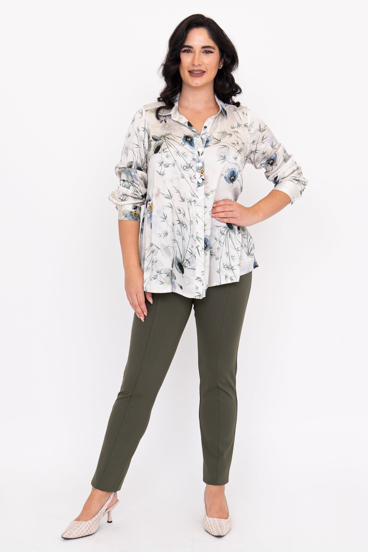 Charlotte Blouse, Khaki Breeze, Silk Viscose