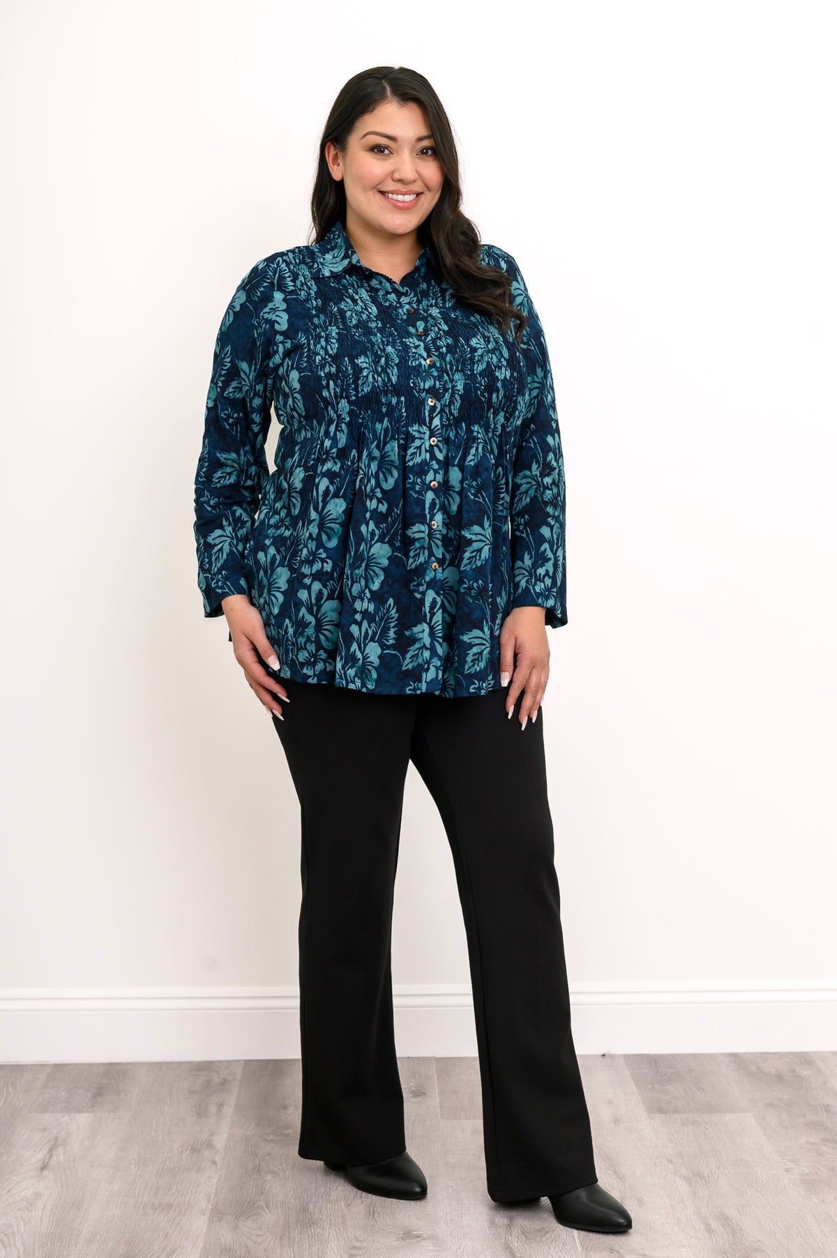Cindy L/S Blouse, Emerald Mirage