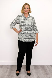 Cindy 3/4 Sleeve Top, BW Elephants