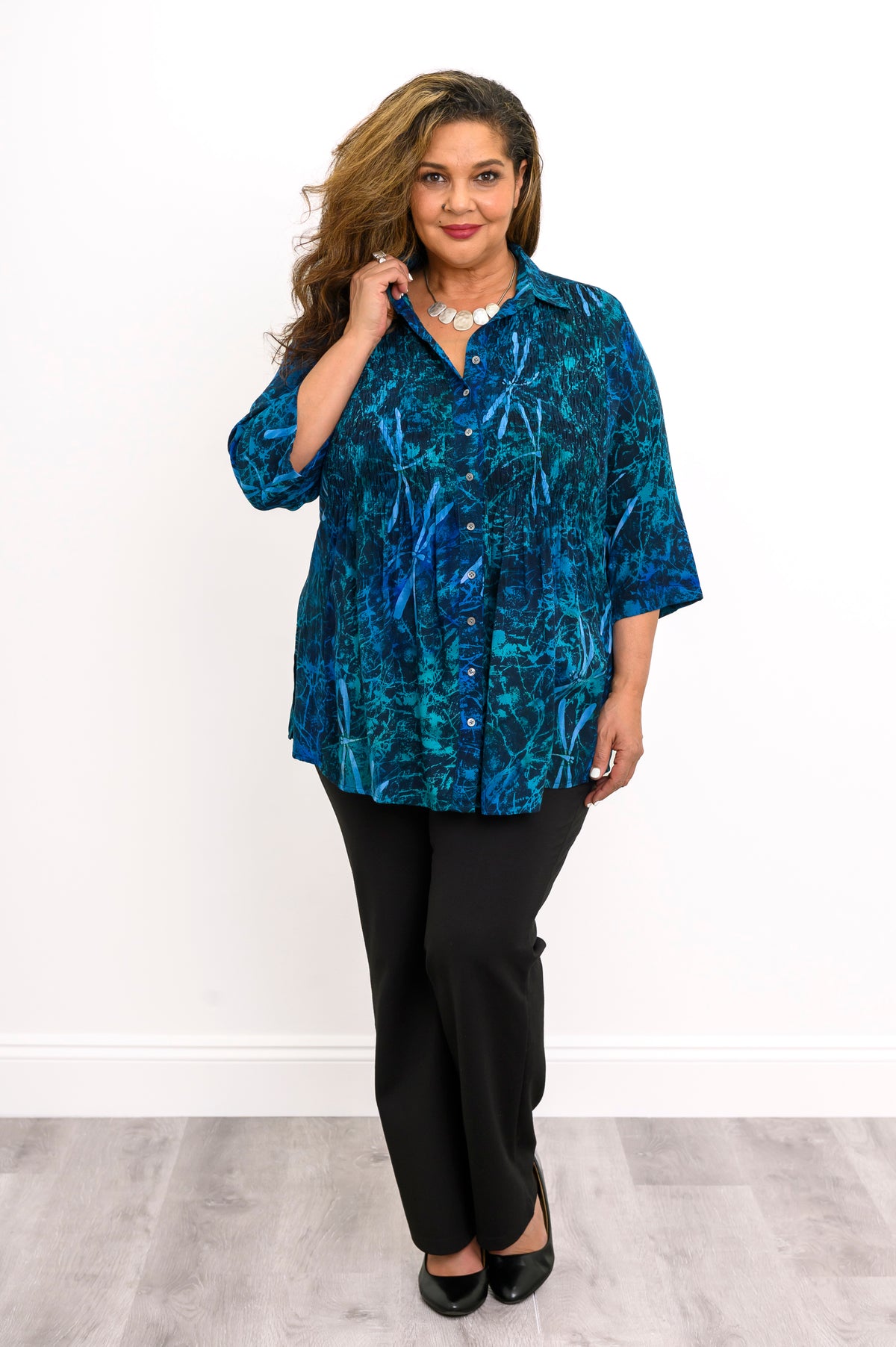 Cindy 3/4 Sleeve Top, Blue Quartz