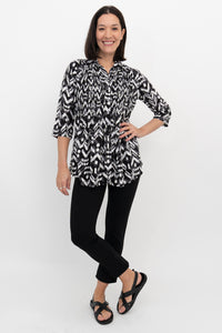Cindy 3/4 Sleeve Top, B/W Mosaic