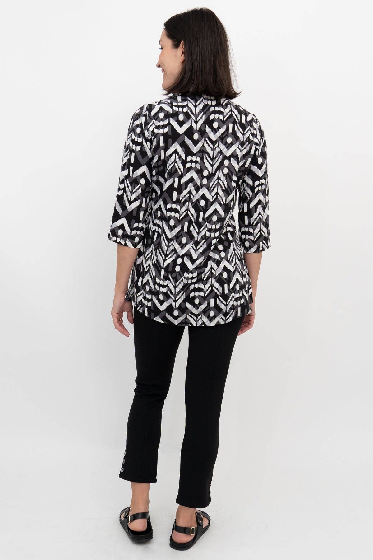 Cindy 3/4 Sleeve Top, B/W Mosaic