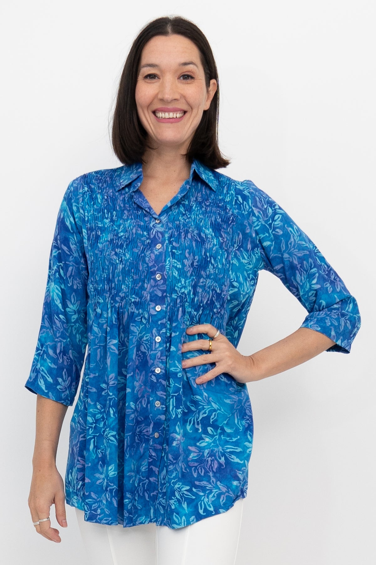 Cindy 3/4 Sleeve Top, Blue Wind