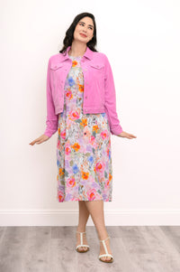 Patricia Dress, Pink Bouquet, Linen Bamboo