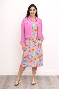 Patricia Dress, Pink Bouquet, Linen Bamboo