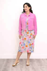 Patricia Dress, Pink Bouquet, Linen Bamboo