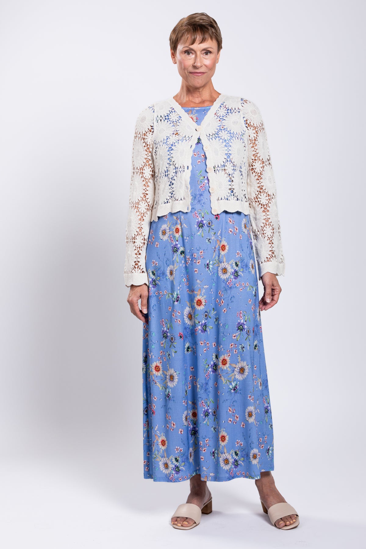 Patricia Long Dress, Peri Daisy, Linen Bamboo