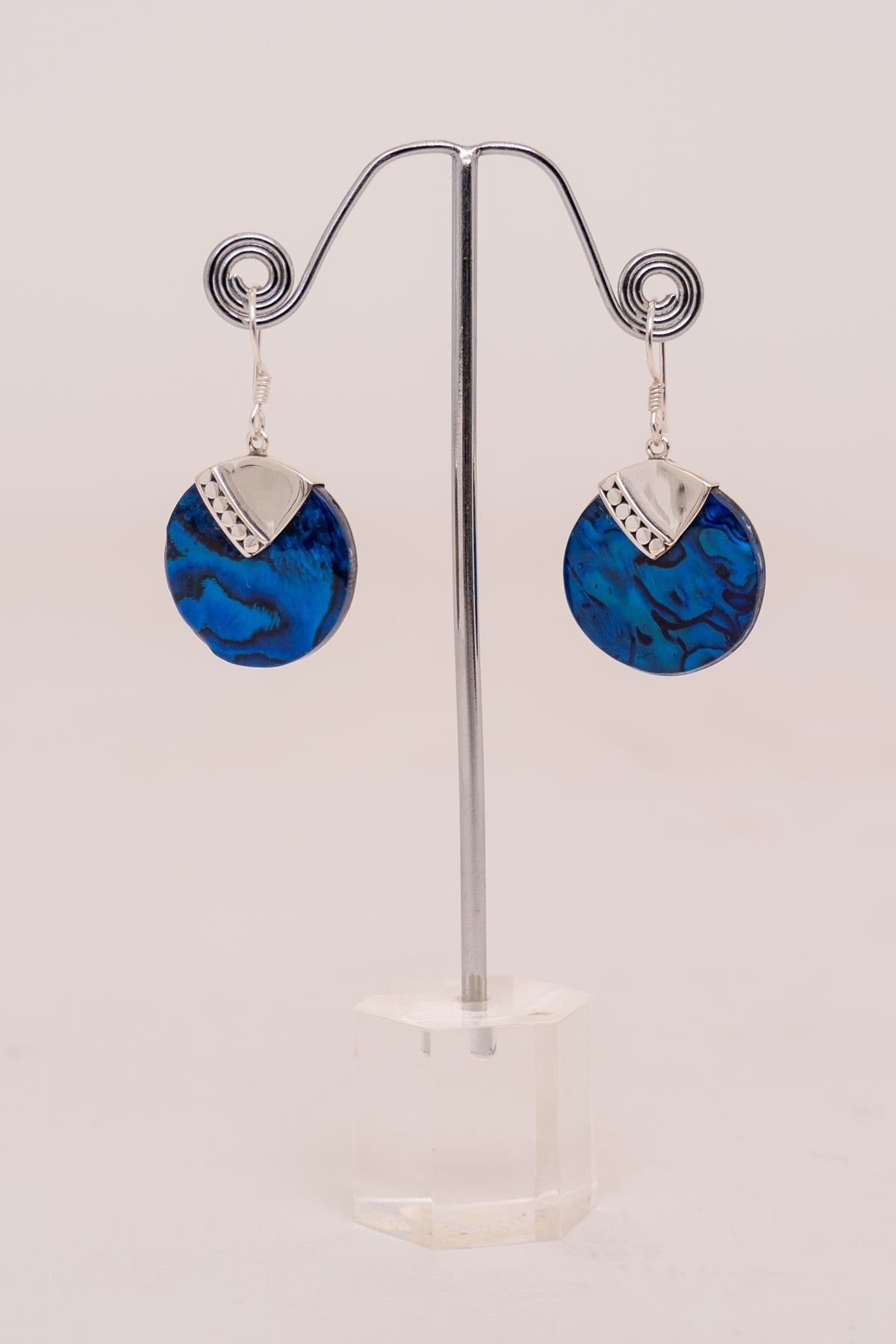 Round Blue Shell Earrings - Style B