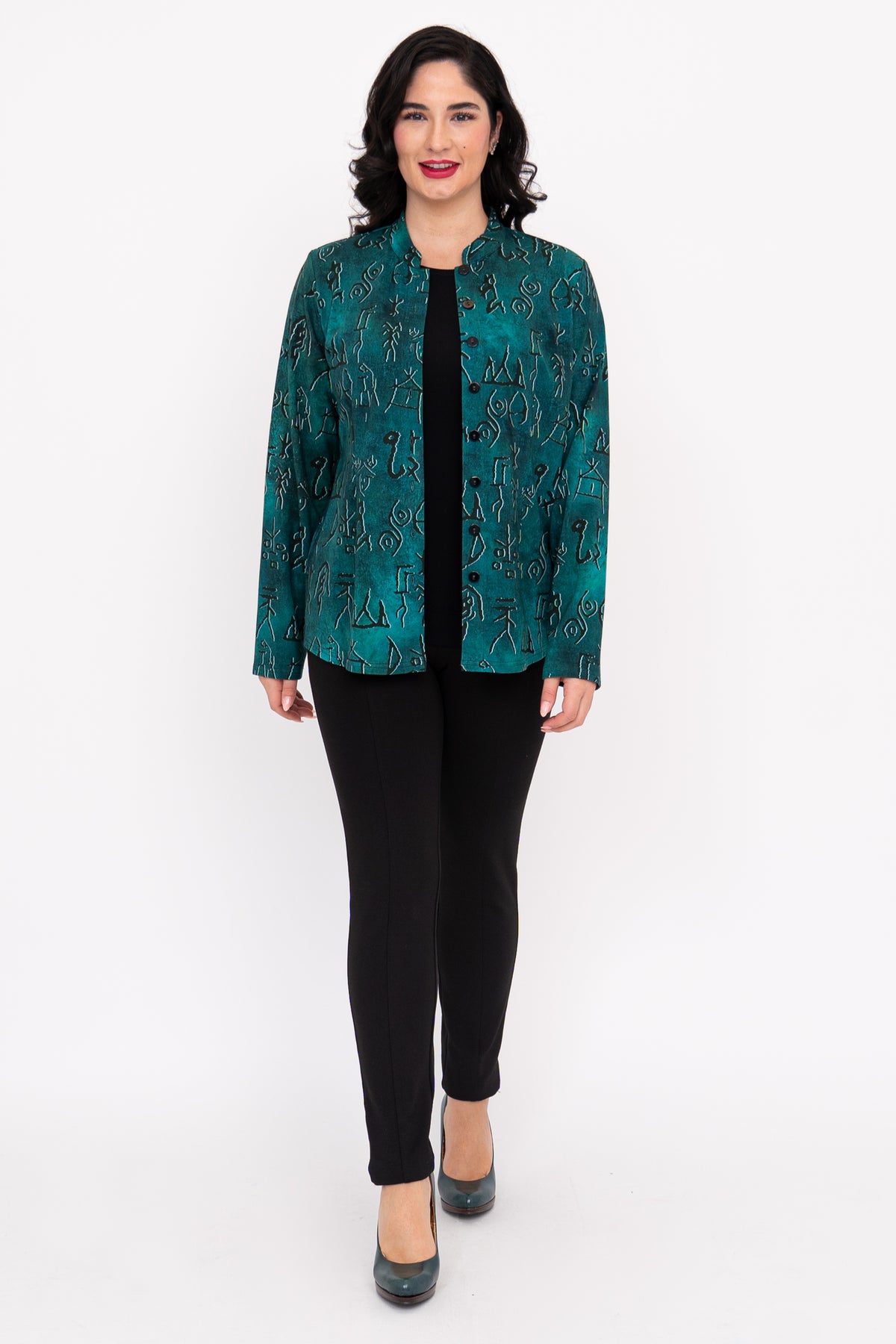 Debbie L/S Top, Teal Rune, Bamboo