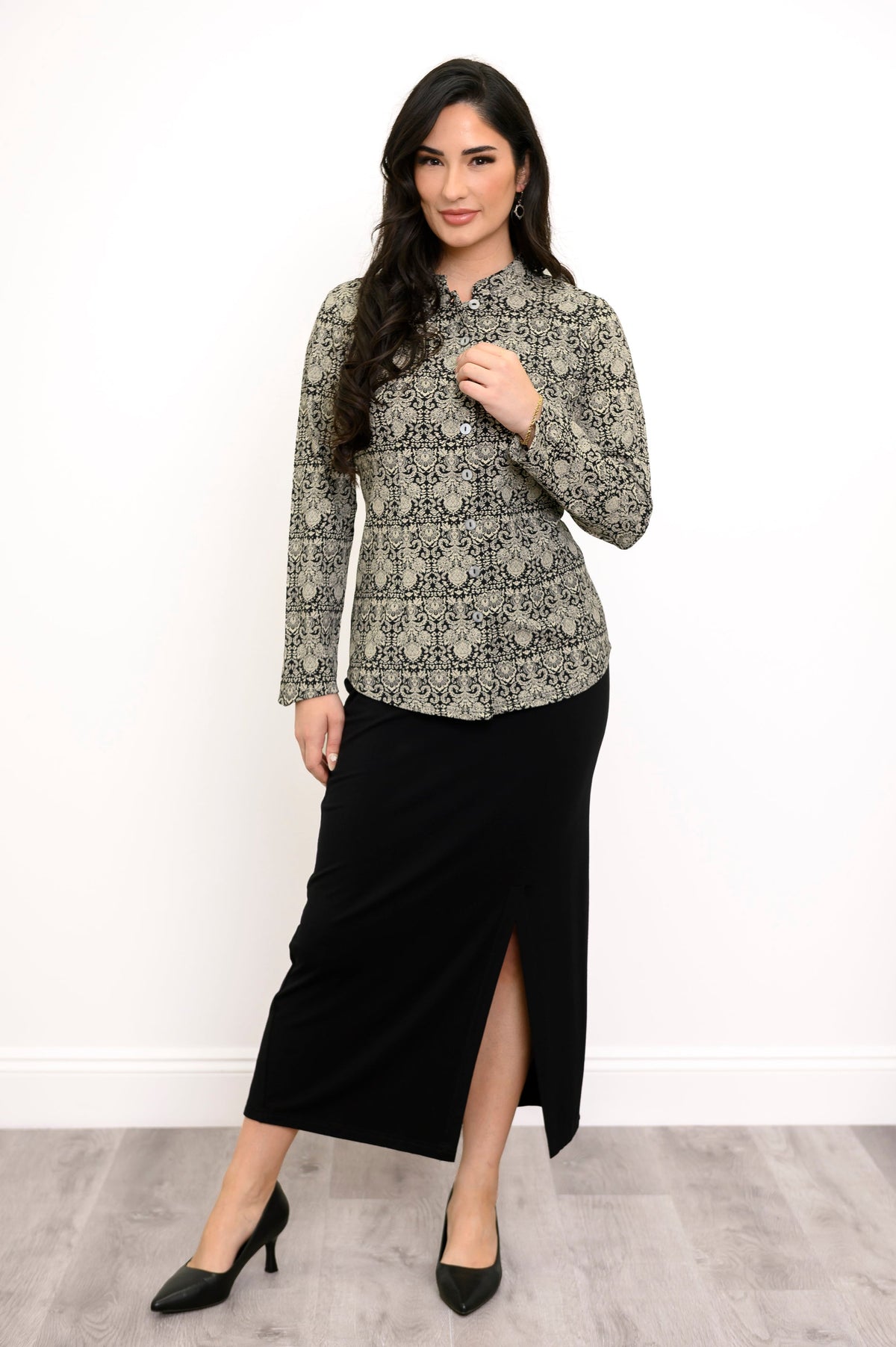 Debbie Long Sleeve Top, Night Lace, Bamboo