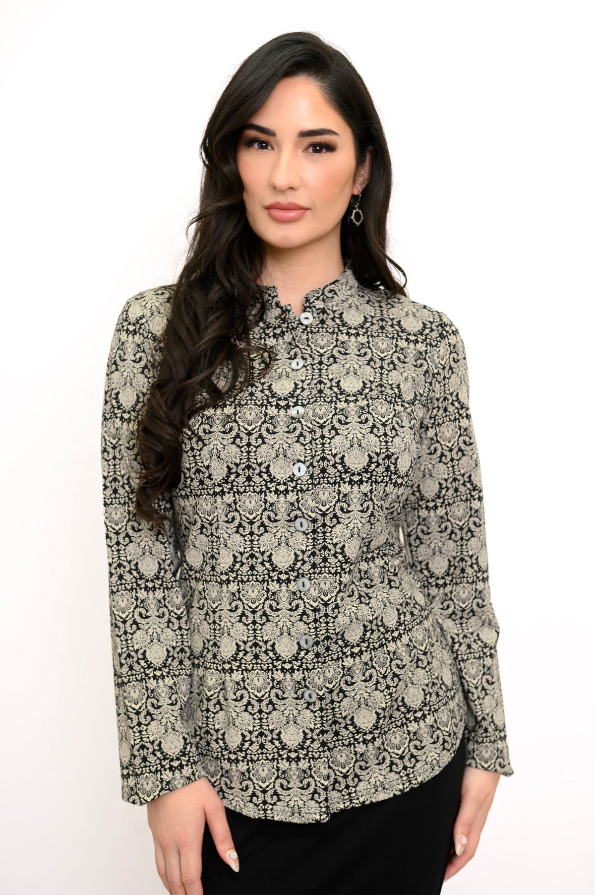Debbie Long Sleeve Top, Night Lace, Bamboo