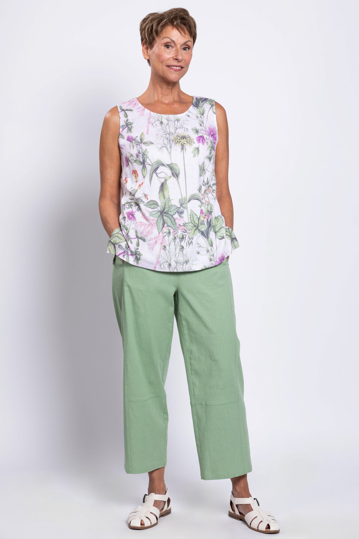 Dena Tank, Khaki Clover, Linen Bamboo