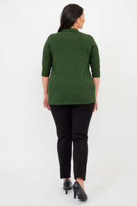 Back view of the Edwina green bamboo V-neck top with 3/4 sleeves