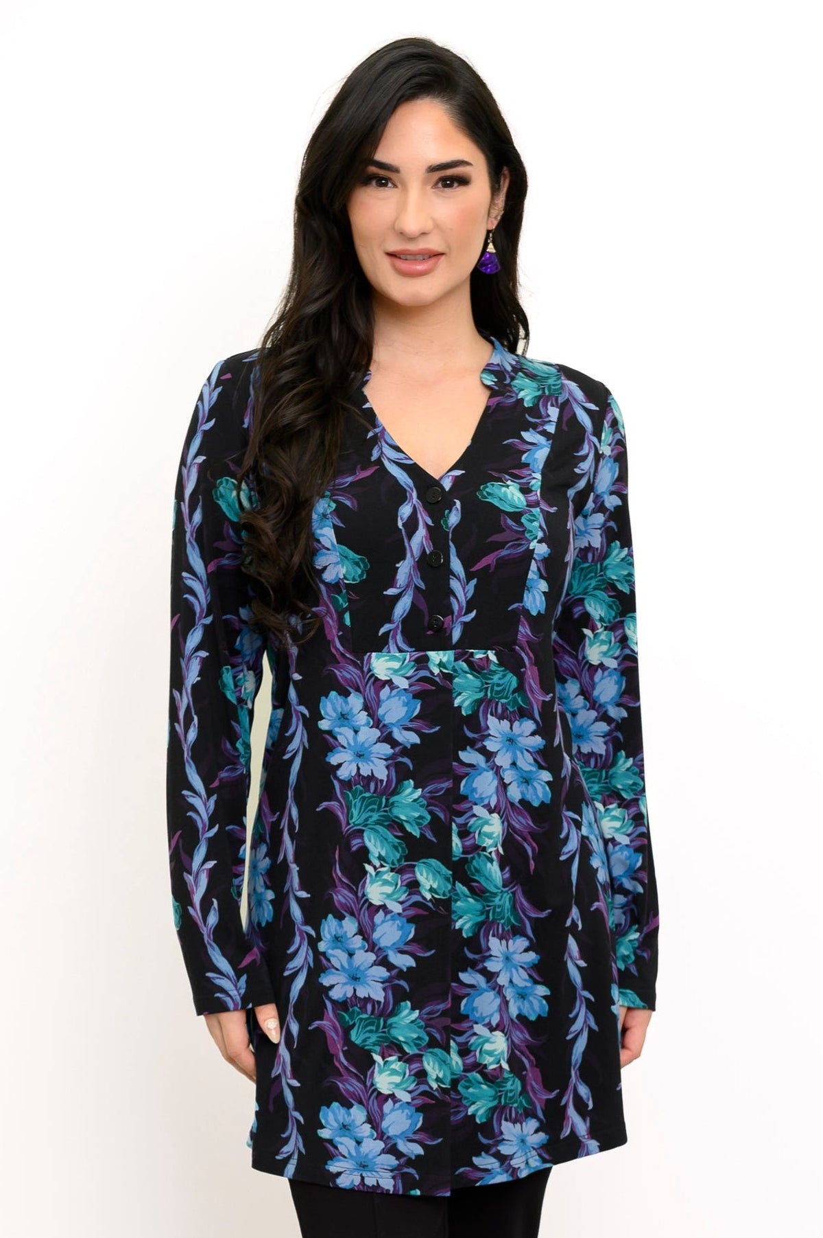 Edwina Long Sleeve Tunic, Blue Hour, Bamboo