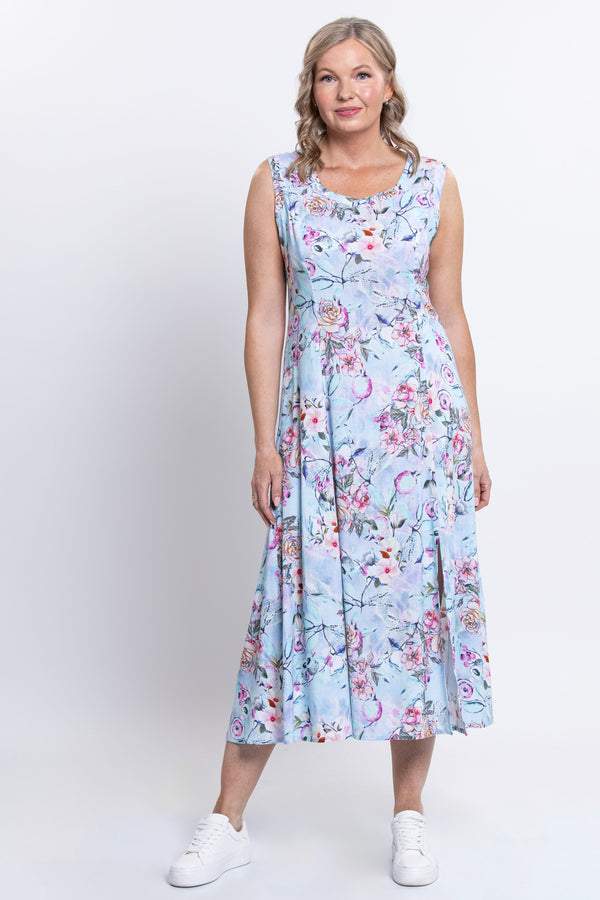 Elena Dress, Teal Nectar, Linen Bamboo