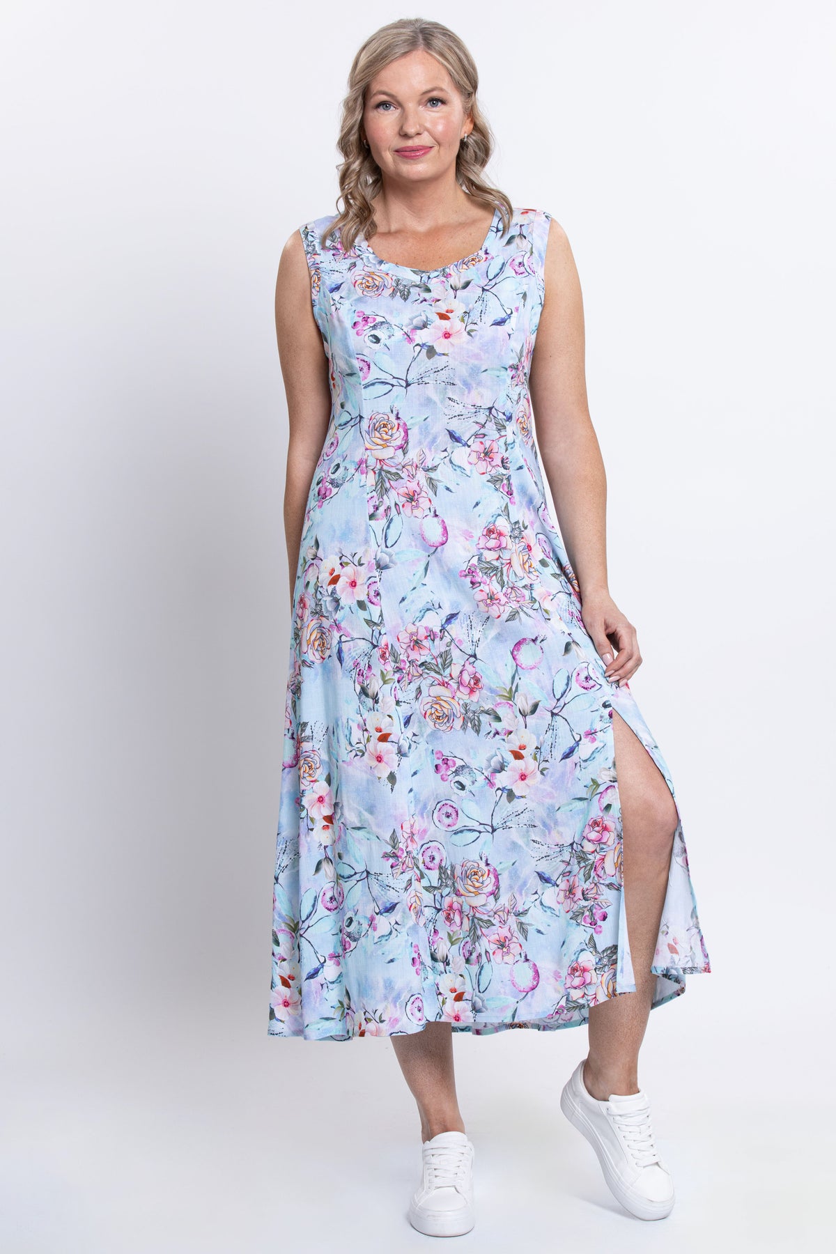 Elena Dress, Teal Nectar, Linen Bamboo