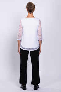 Ellen 3/4 Sleeve Top, White, Bamboo Lace