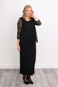 Ellen 3/4 Sleeve Top, Black, Bamboo Lace