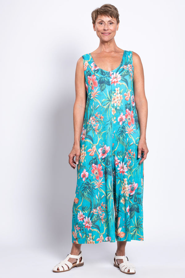 Fernanda Jumpsuit, Teal Fiji, Linen Bamboo